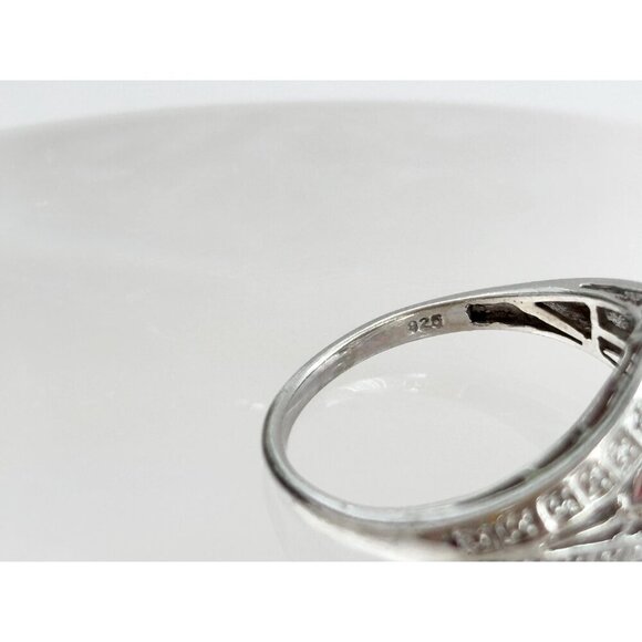 Art Deco Garnet Oval Cut Multi Gemstone Tapered Shank Sterling Silver Ring sz 8 - Picture 9 of 9